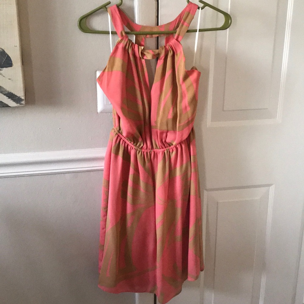 Waverly Grey pink tan palm print mini dress, 4